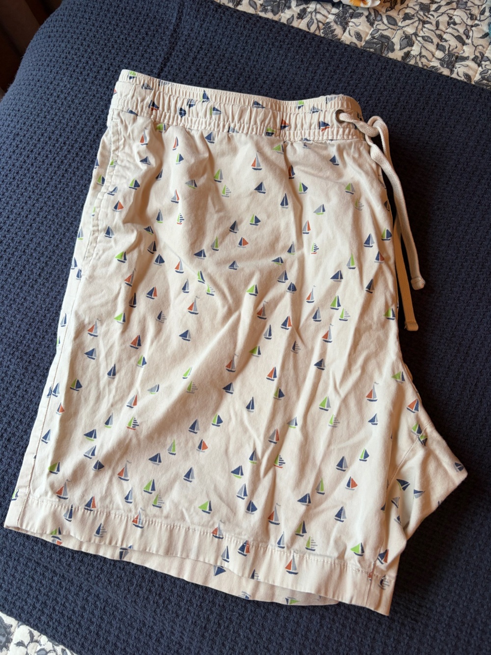 J. Crew Factory Beige Swim Shorts with Multicolor Sailboat Print